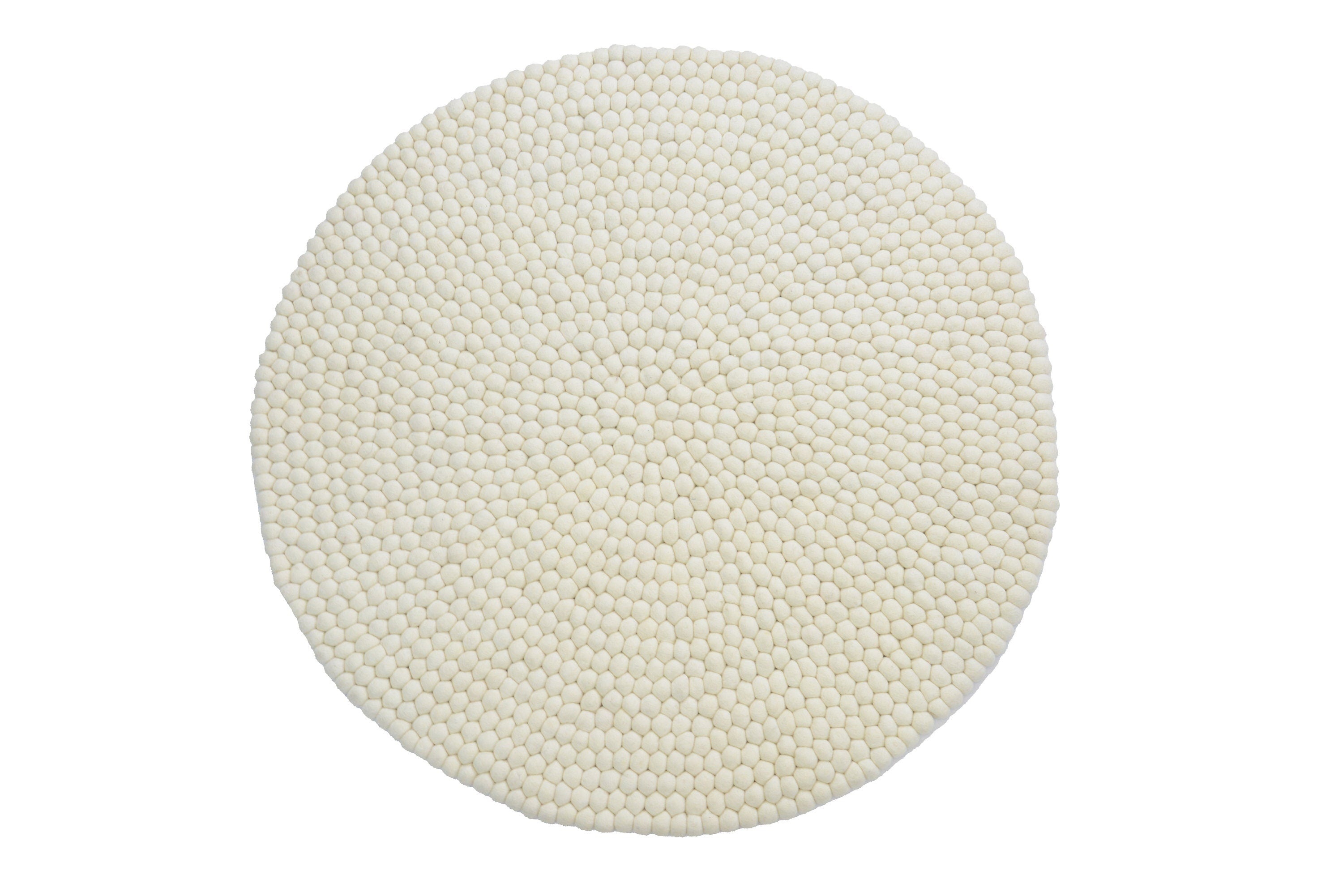 Handmade Pearl White Felt Ball Rug: Round Wool Nursery Rug