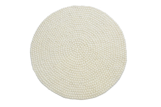 Handmade Pearl White Felt Ball Rug: Round Wool Nursery Rug
