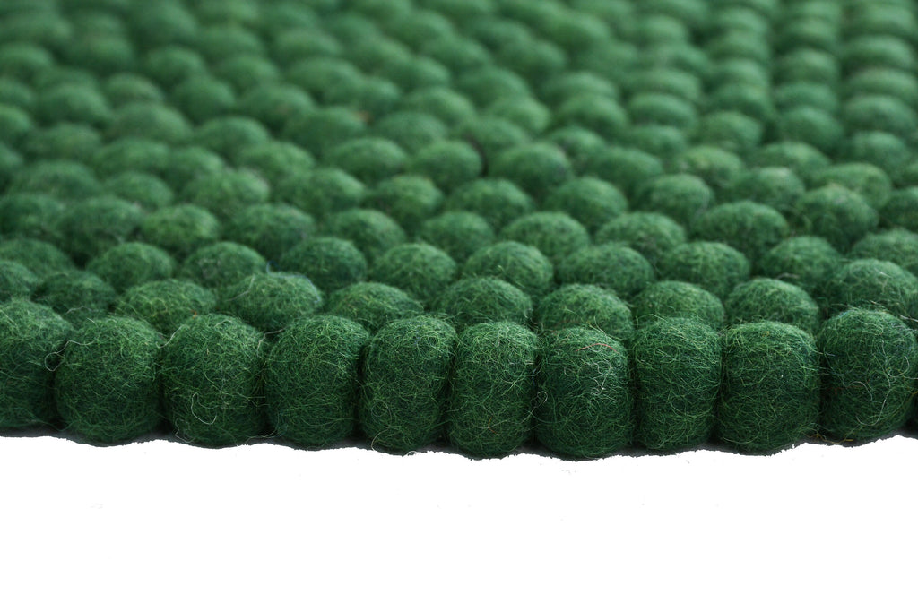 Handmade Emerald Green Felt Ball Rug: Non-Allergic Nursery Decor