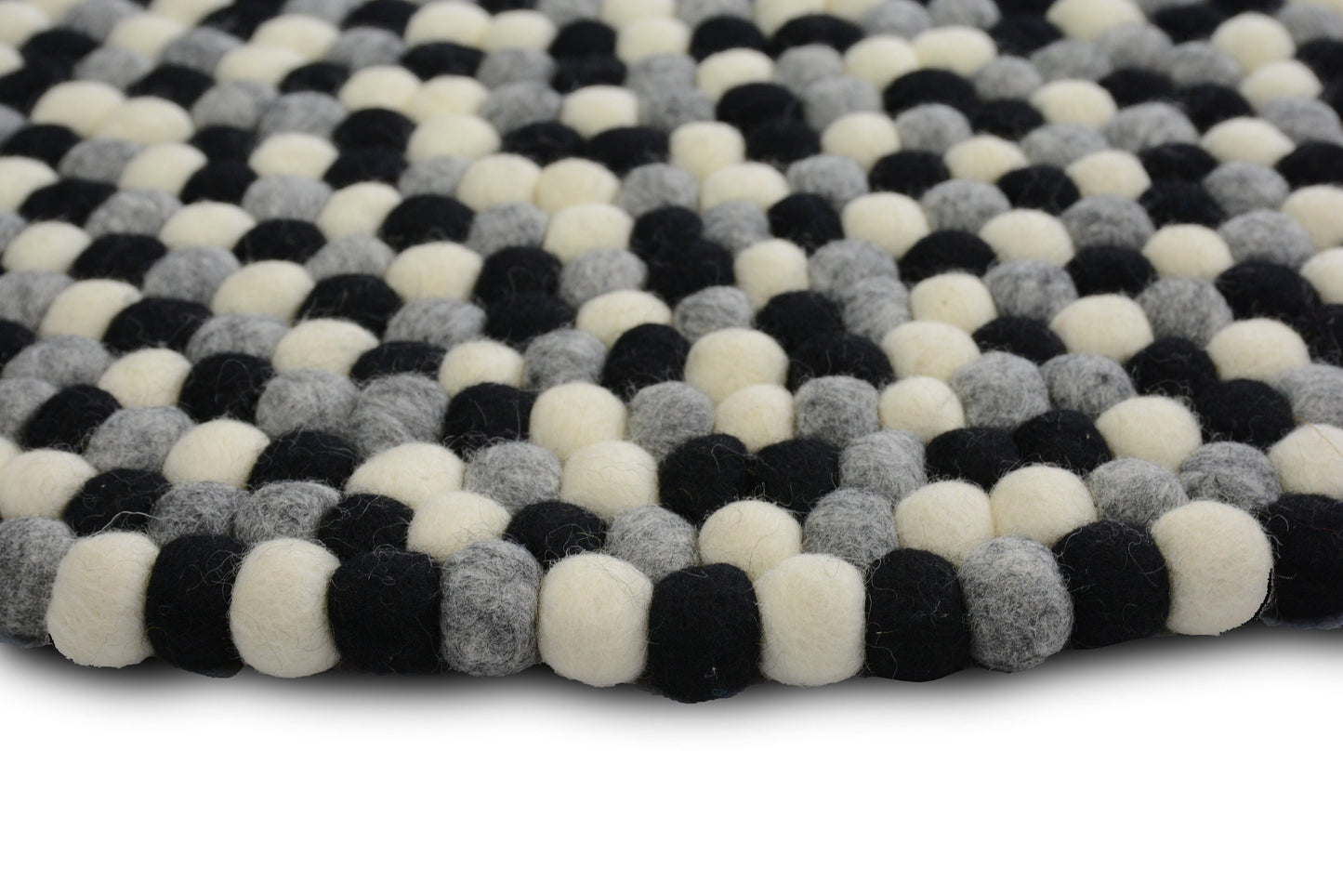 Monochrome Felt Ball Rug: Round Handmade Wool Rug, Grayscale Nursery Decor