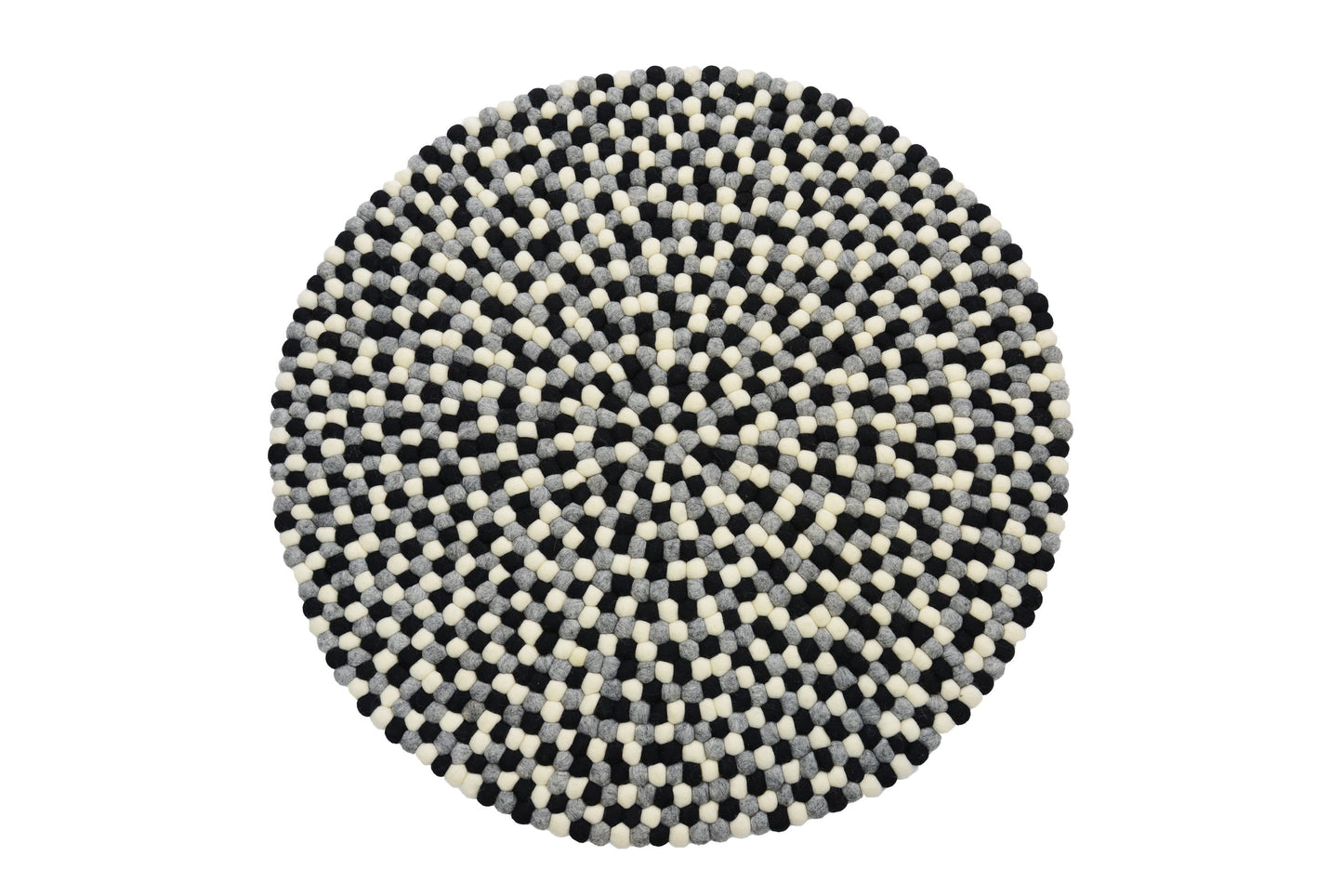 Monochrome Felt Ball Rug: Round Handmade Wool Rug, Grayscale Nursery Decor