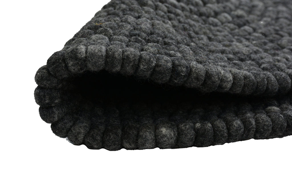 Handmade Ebony Felt Ball Rug – Round Black Wool Area Rug