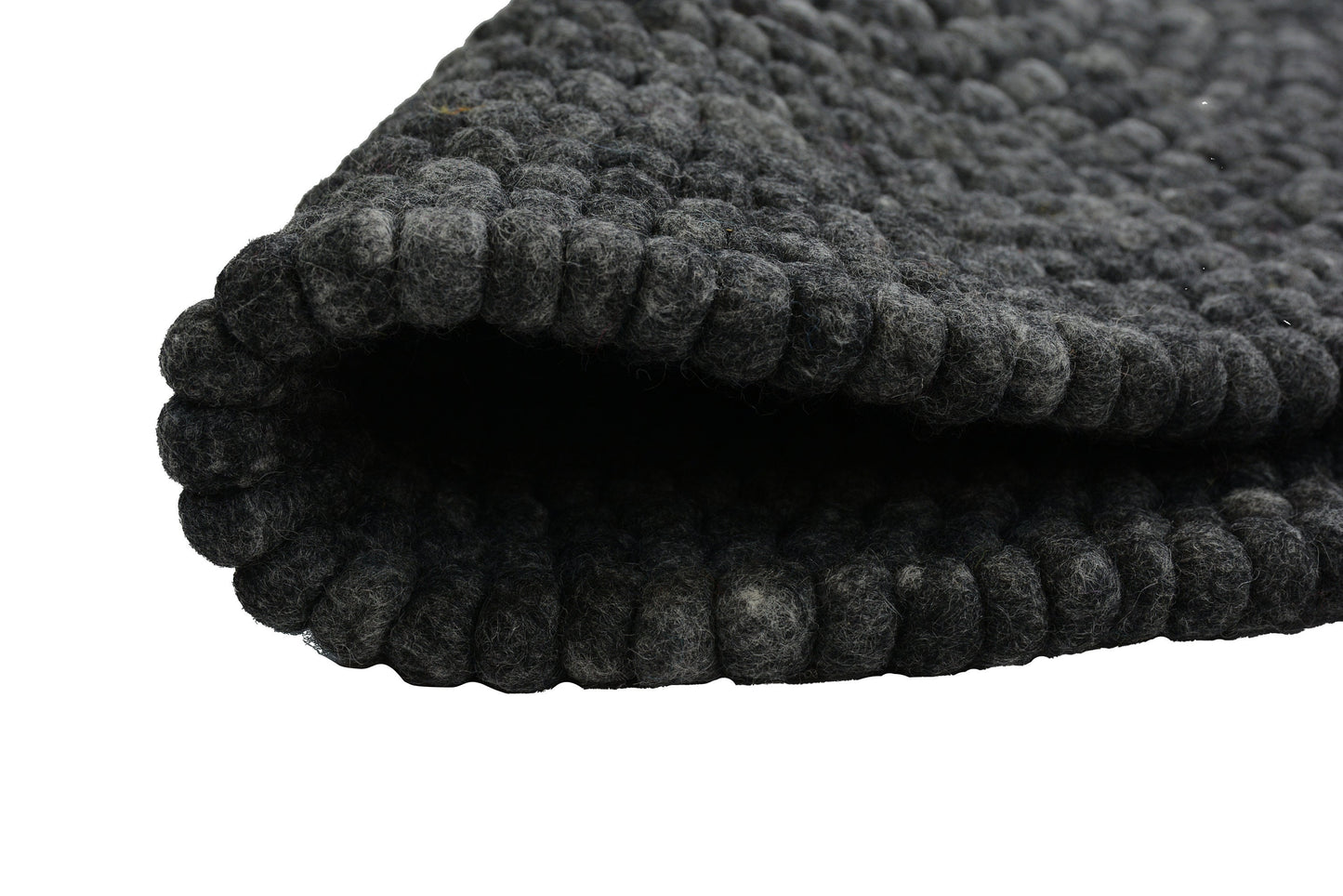 Handmade Ebony Felt Ball Rug – Round Black Wool Area Rug
