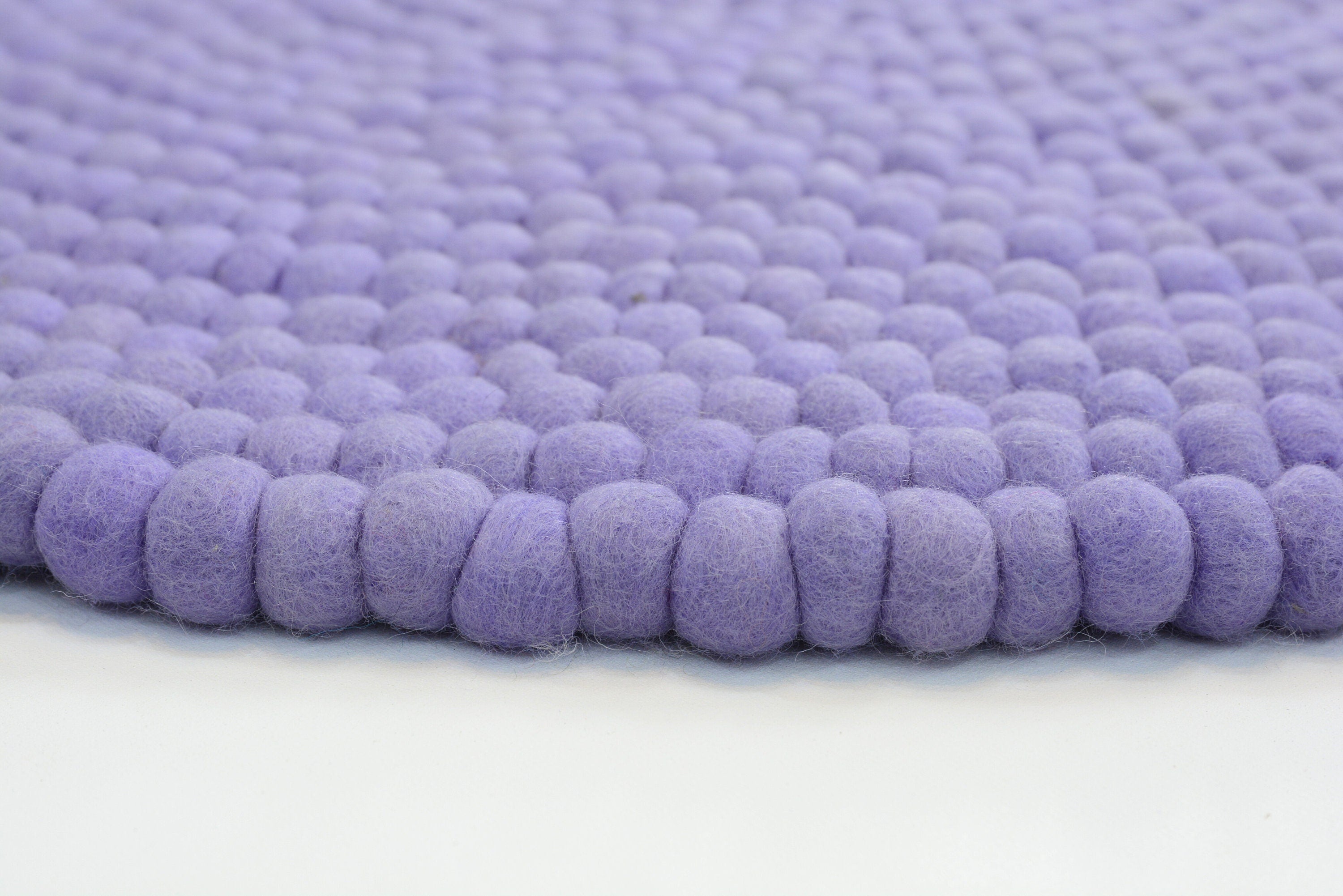 Handmade Purple Felt Ball Rug, New Zealand Wool, Round Rug
