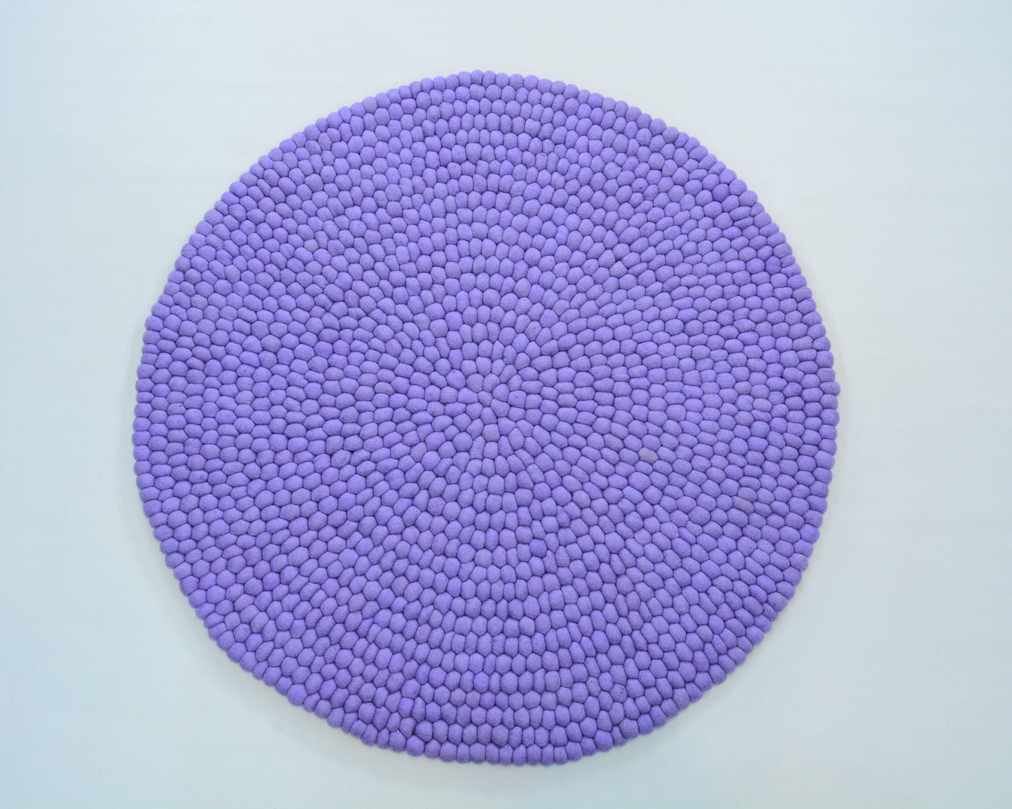 Handmade Purple Felt Ball Rug, New Zealand Wool, Round Rug