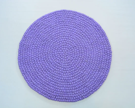 Handmade Purple Felt Ball Rug, New Zealand Wool, Round Rug