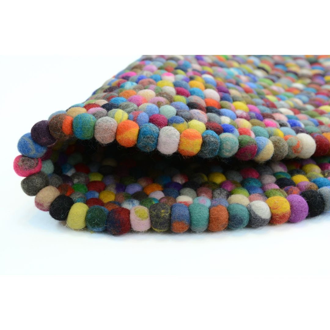 Handmade Multicolored Felt Ball Rug: Sustainable Wool, 40-500cm