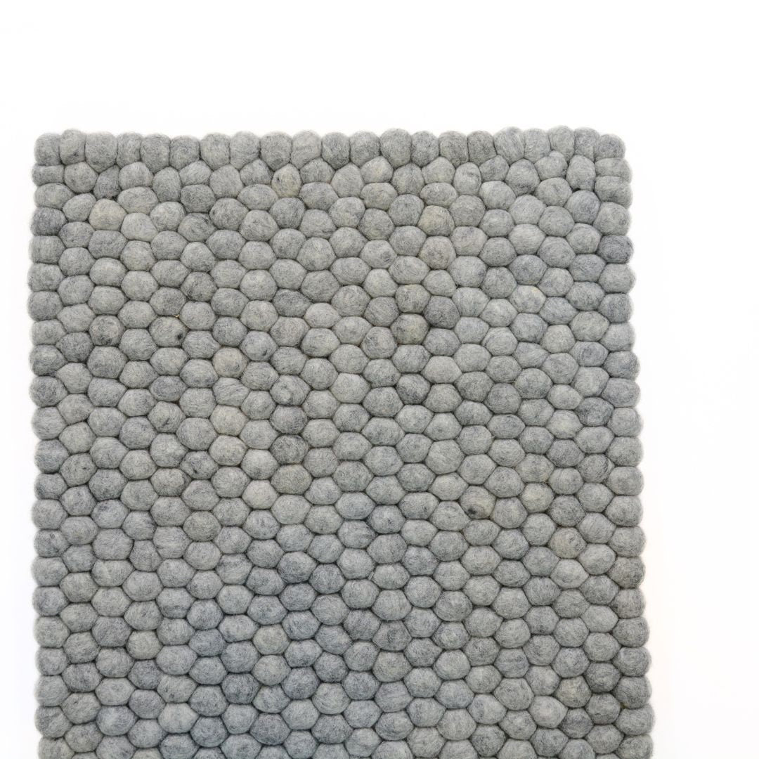 Dark Gray Felt Ball Rug: Handmade Variegated Wool Mat