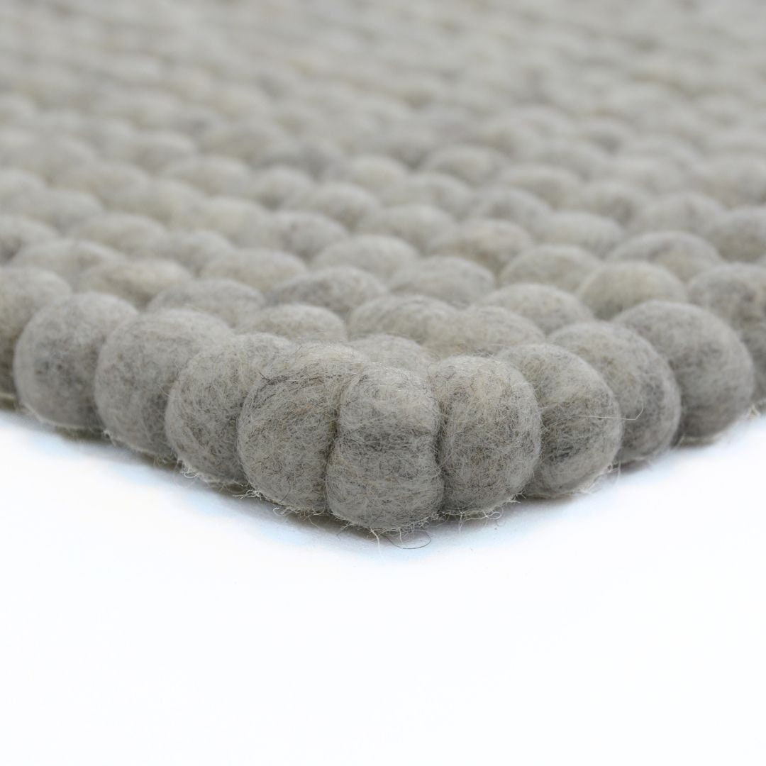 Dark Gray Felt Ball Rug: Handmade Variegated Wool Mat