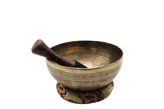 Carved Tibetan Singing Bowl: 8.5 inch Handmade Nepali Healing Instrument