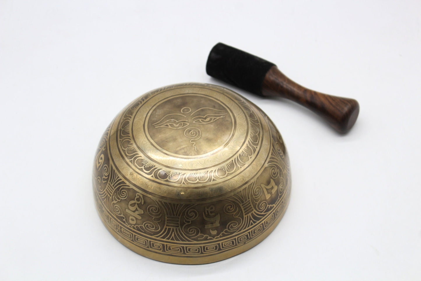 Carved Tibetan Singing Bowl: 8.5 inch Handmade Nepali Healing Instrument