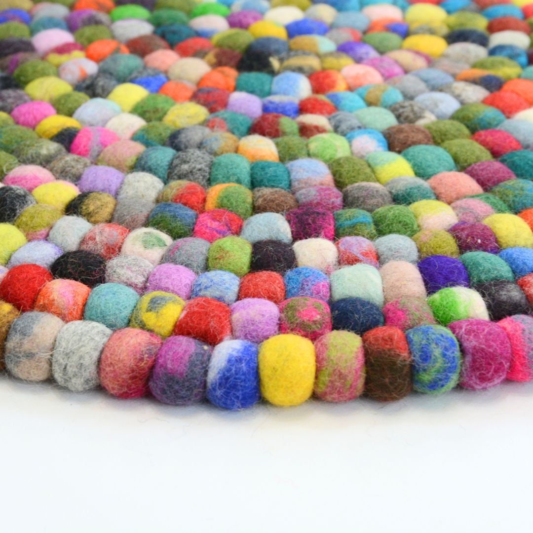 Handmade Multicolored Felt Ball Rug: Sustainable Wool, 40-500cm