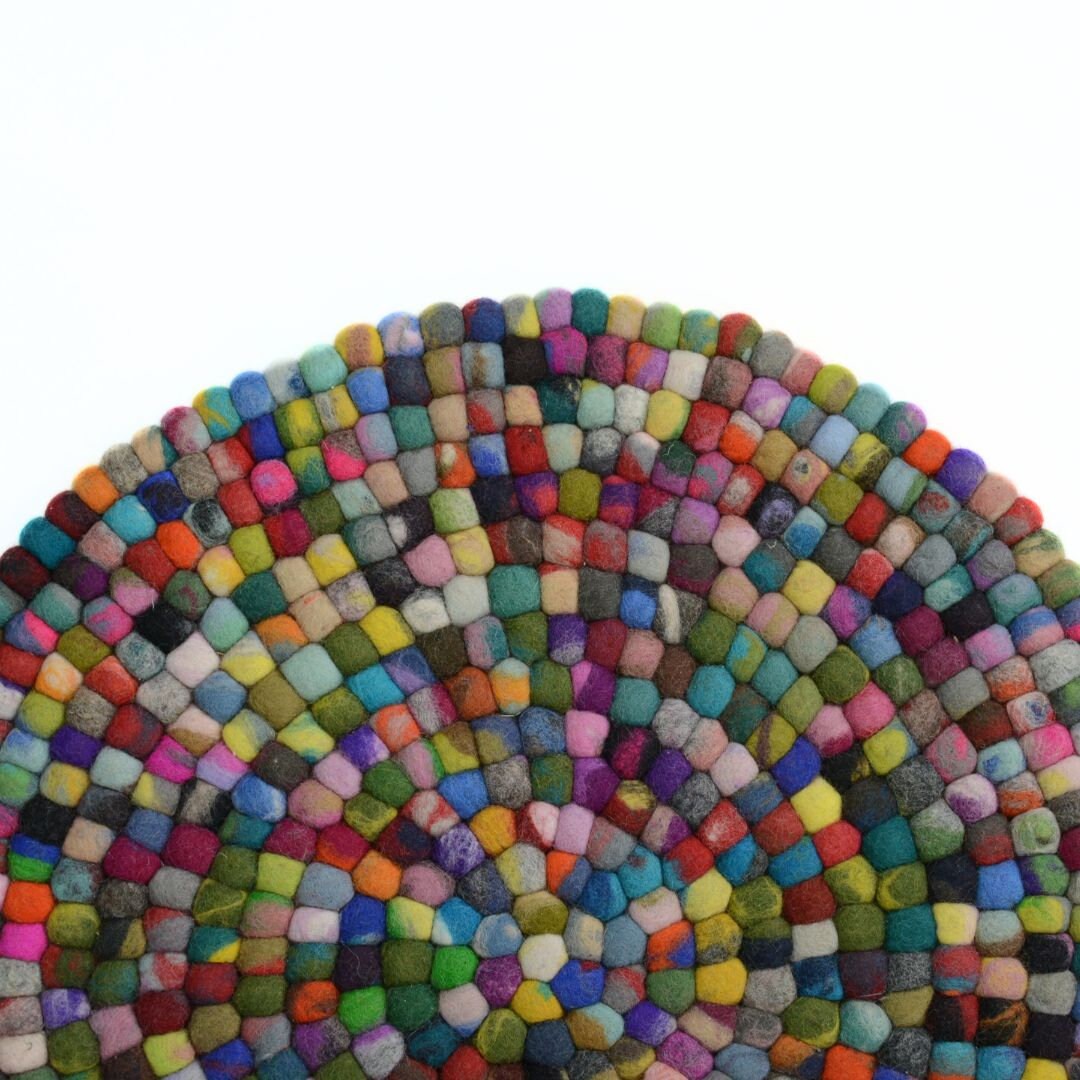Handmade Multicolored Felt Ball Rug: Sustainable Wool, 40-500cm