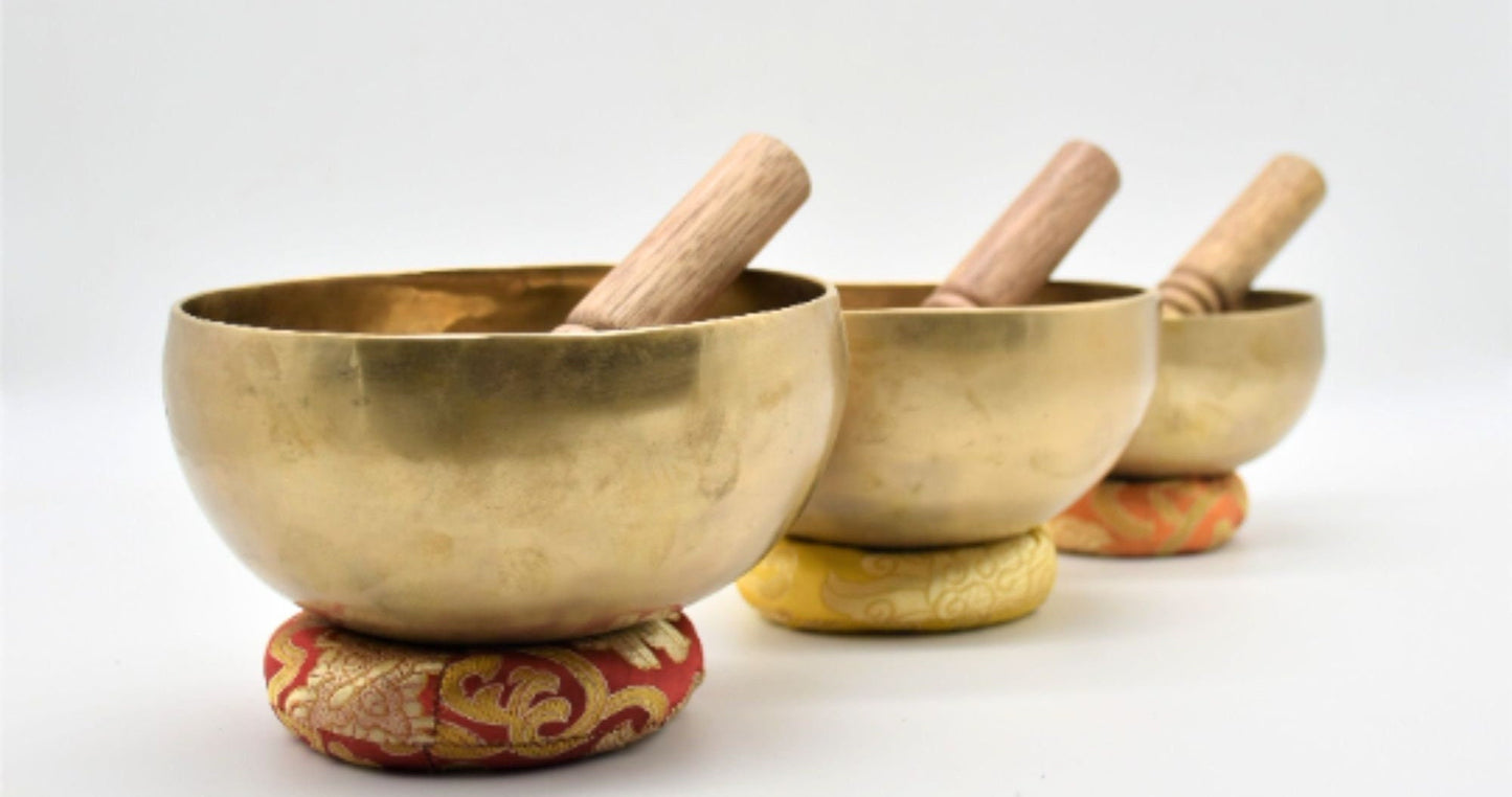 Handmade Tibetan Singing Bowl Set: Chakra Healing Sound Bath (5,6,7 inch)