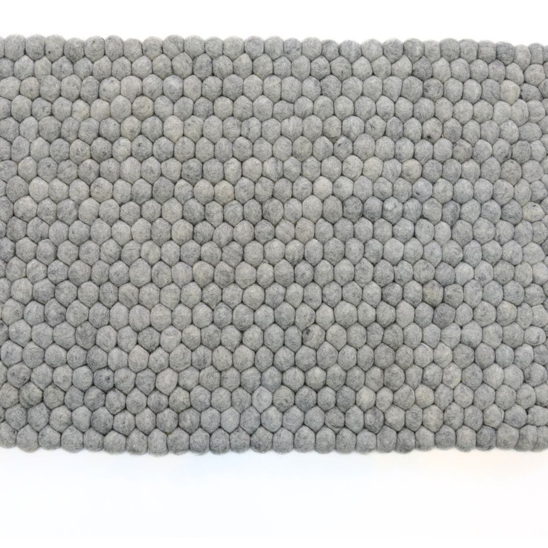 Dark Gray Felt Ball Rug: Handmade Variegated Wool Mat