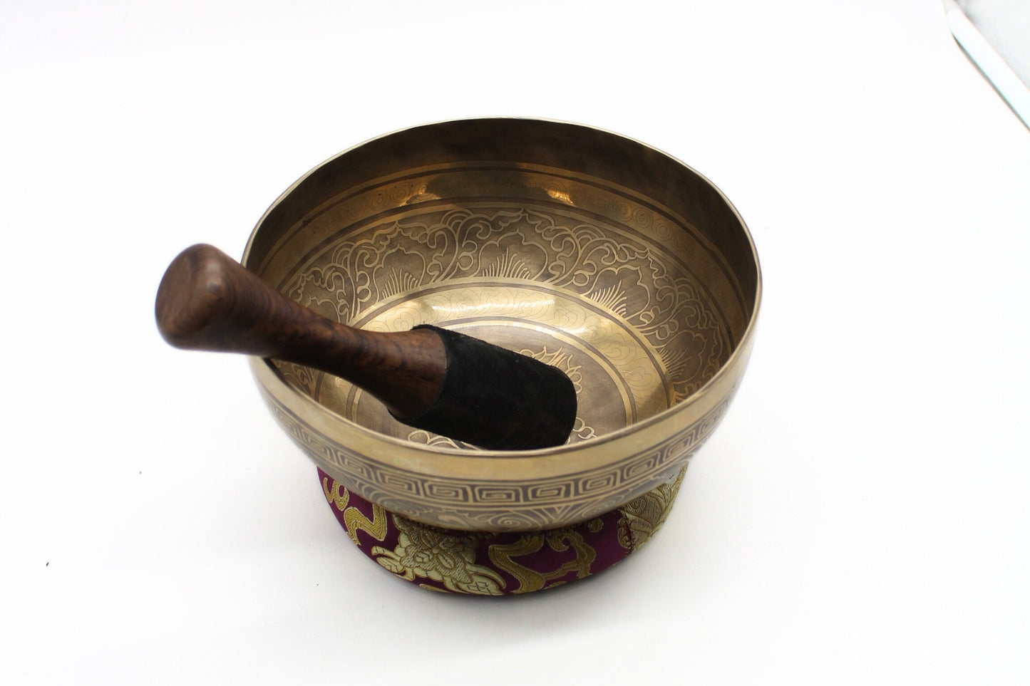 Carved Tibetan Singing Bowl: 8.5 inch Handmade Nepali Healing Instrument