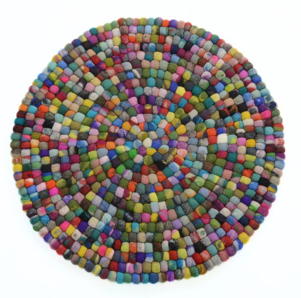 Handmade Multicolored Felt Ball Rug: Sustainable Wool, 40-500cm