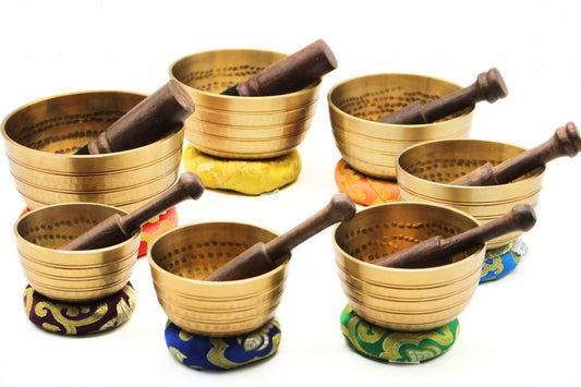 Hand Hammered Set of Seven Tibetan Singing Bowls: Sound Healing & Chakra Tuning