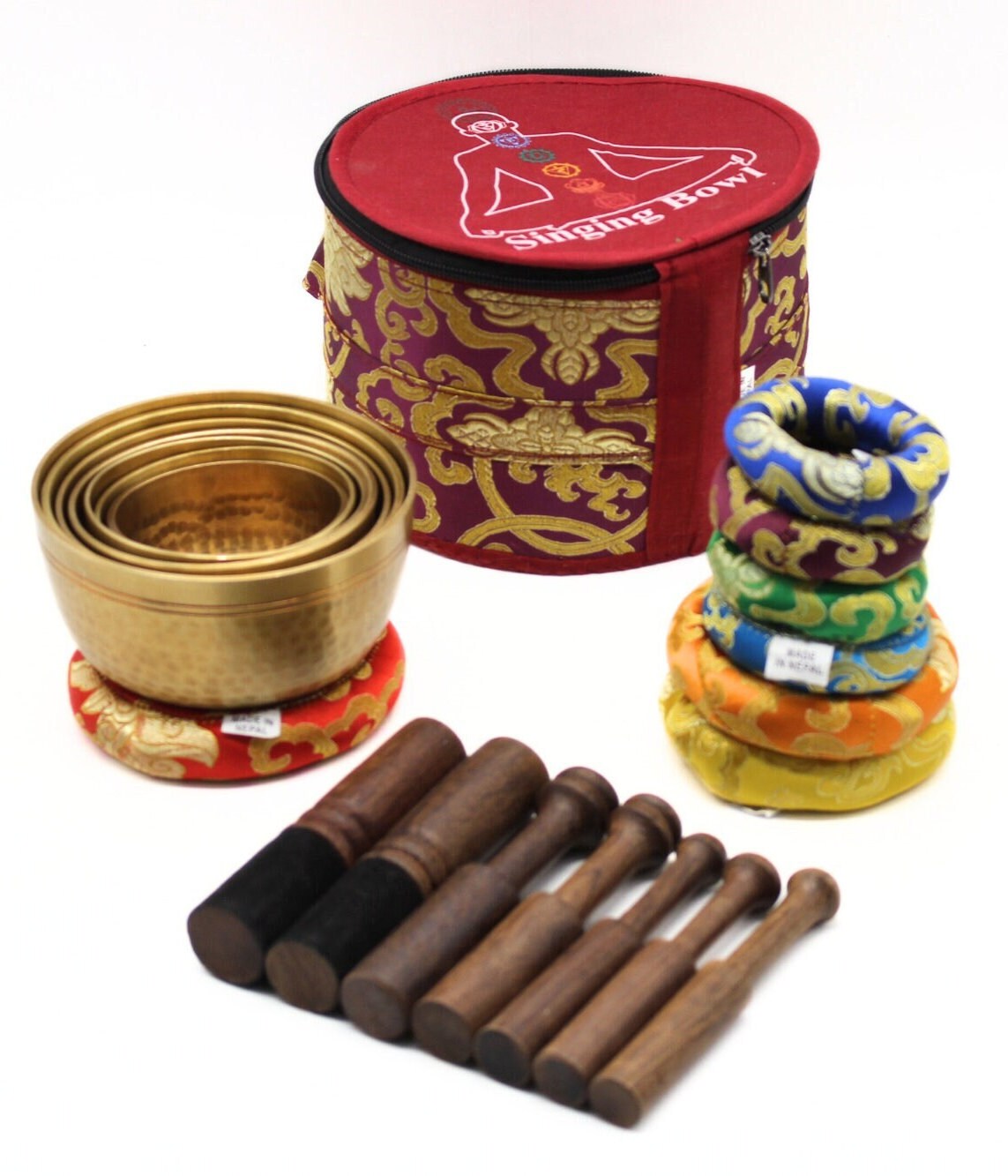 Handmade Singing Bowl Set: 7 Chakra Bowls, Meditation Sound Bath