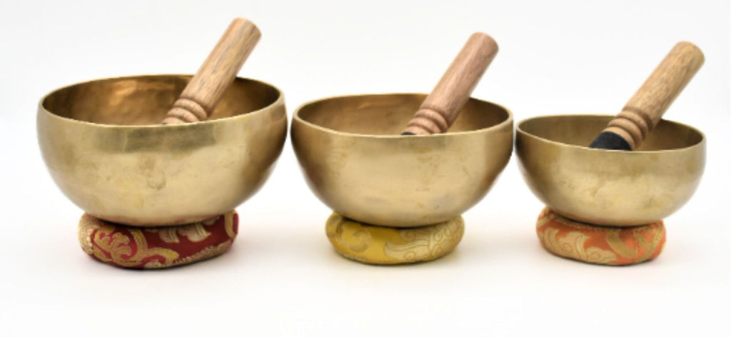 Handmade Tibetan Singing Bowl Set: Chakra Healing Sound Bath (5,6,7 inch)
