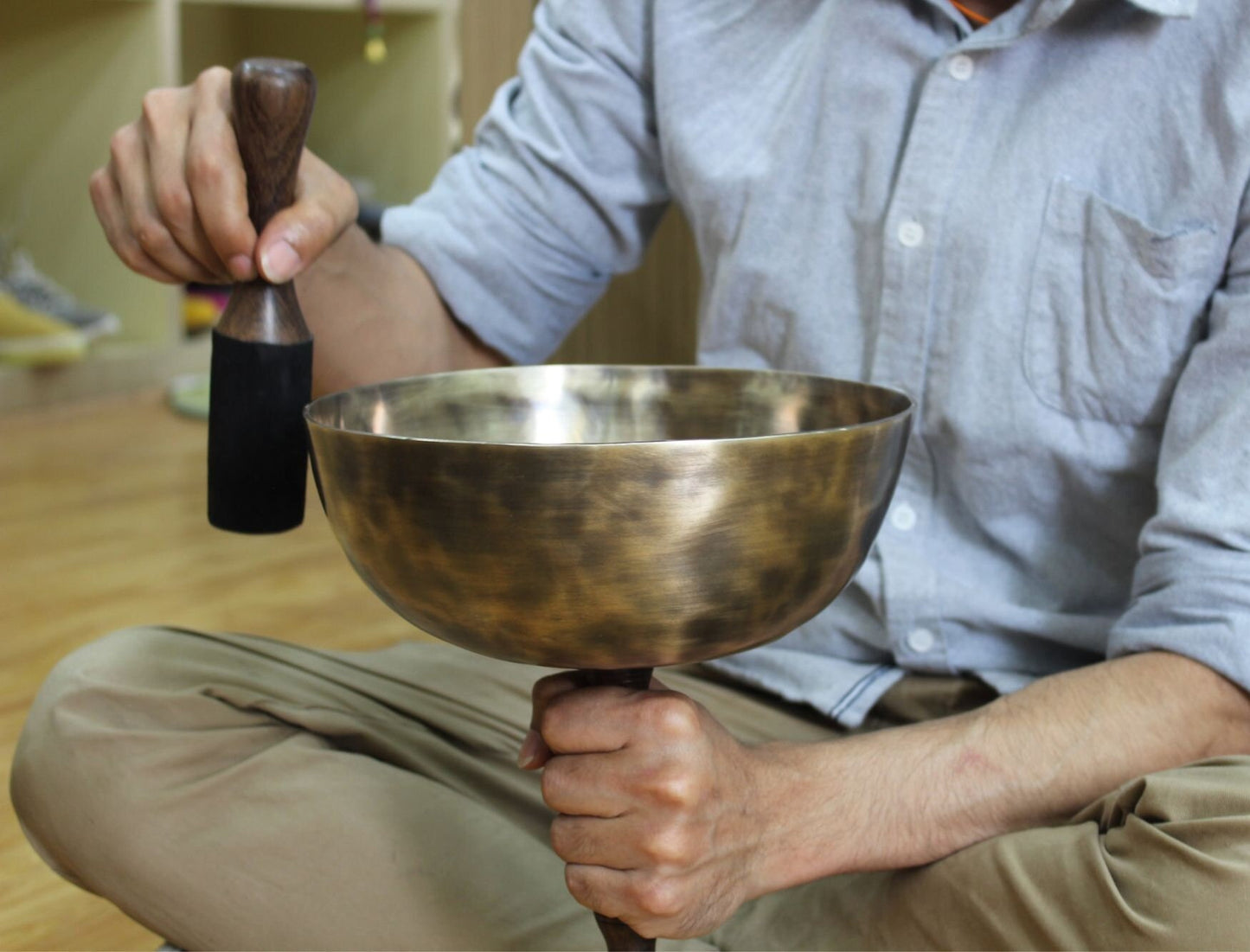 9 inch Tiger Eye Singing Bowl: Handcrafted Tibetan Sound Bowl