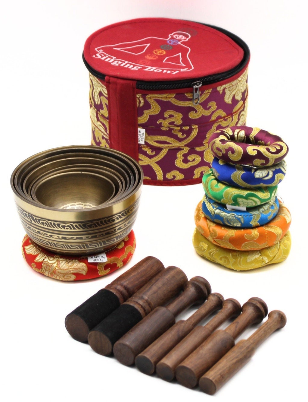 Handmade Tibetan Singing Bowl Set: Chakra Healing, Meditation