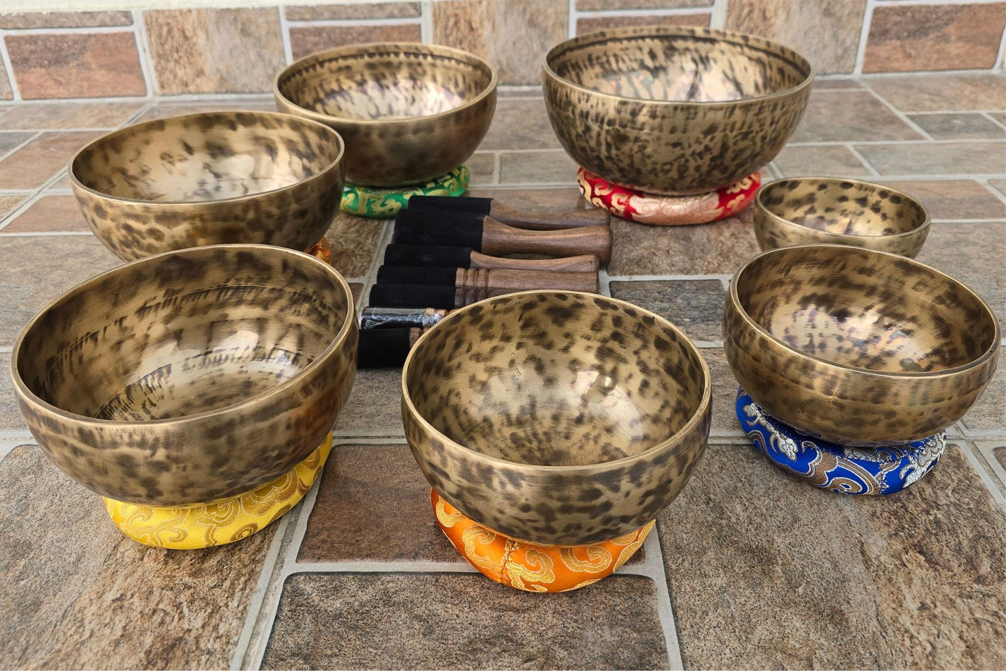 Handmade Antique Carved Singing Bowl Set: Tibetan Sound Healing