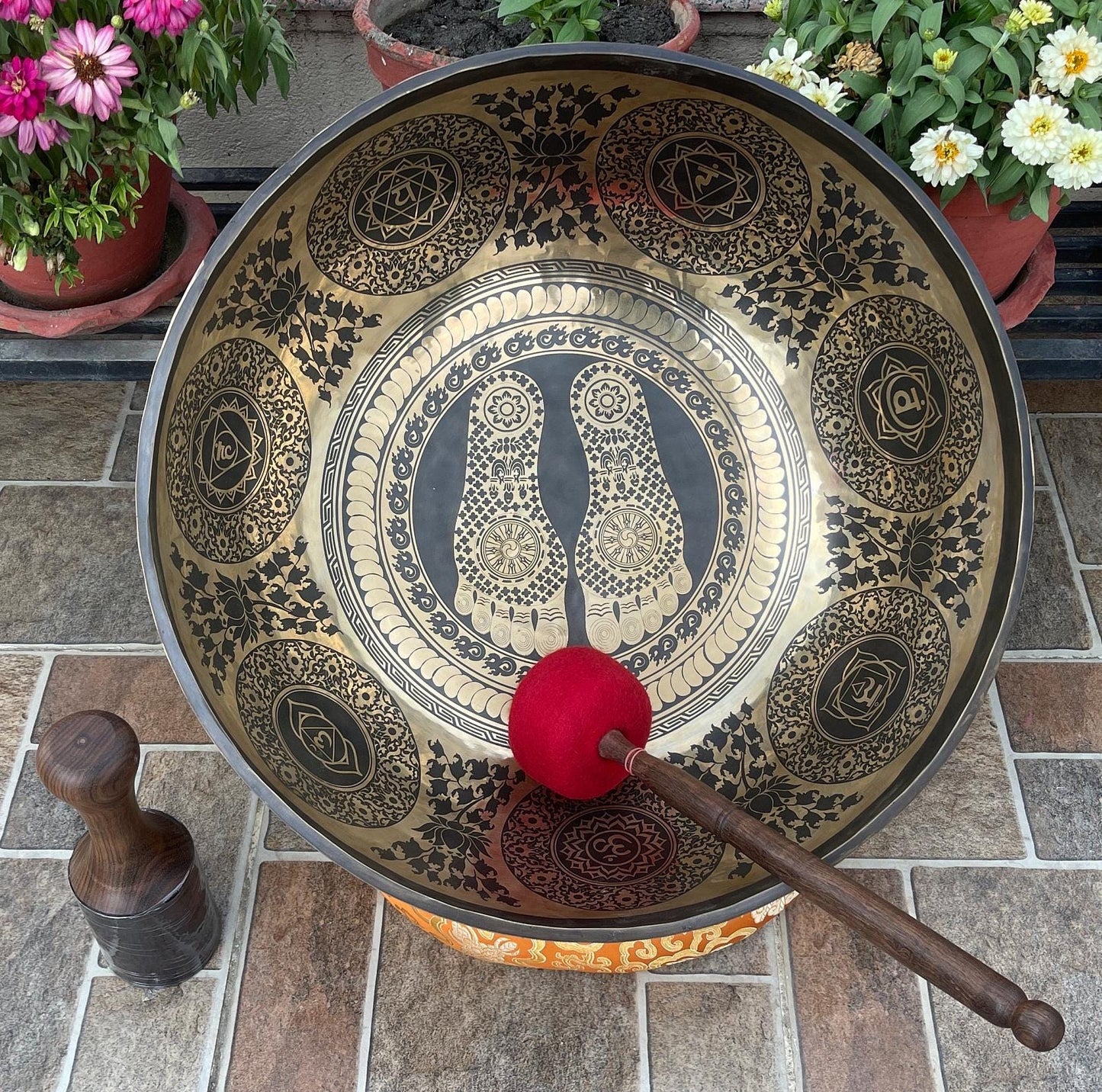 Handmade Buddha Feet Singing Bowl: Tibetan Meditation Bowl, Blessed