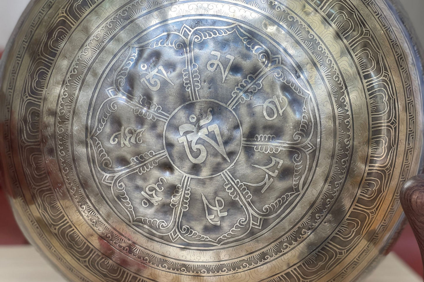 Rare 17-Inch Mantra Carved Singing Bowl: Handmade Tibetan Meditation Bowl