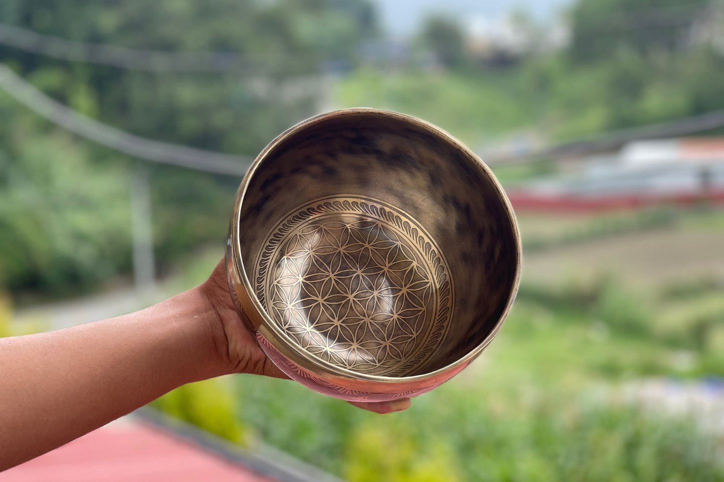 Handmade Flower of Life Singing Bowl: 7.5" Tibetan Bowl for Sound Healing