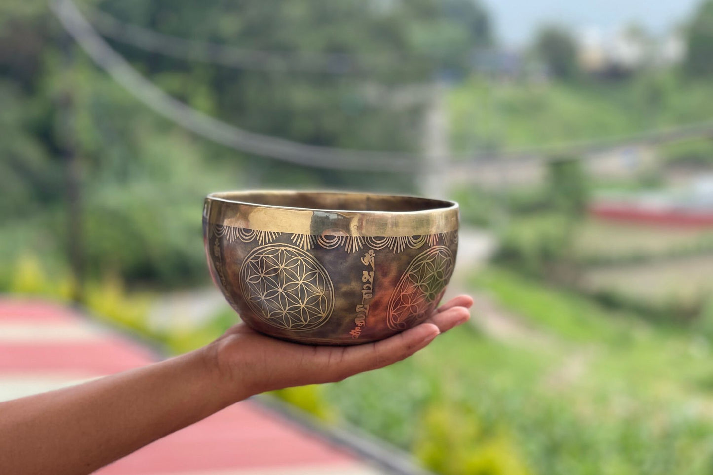 Handmade Flower of Life Singing Bowl: 7.5" Tibetan Bowl for Sound Healing