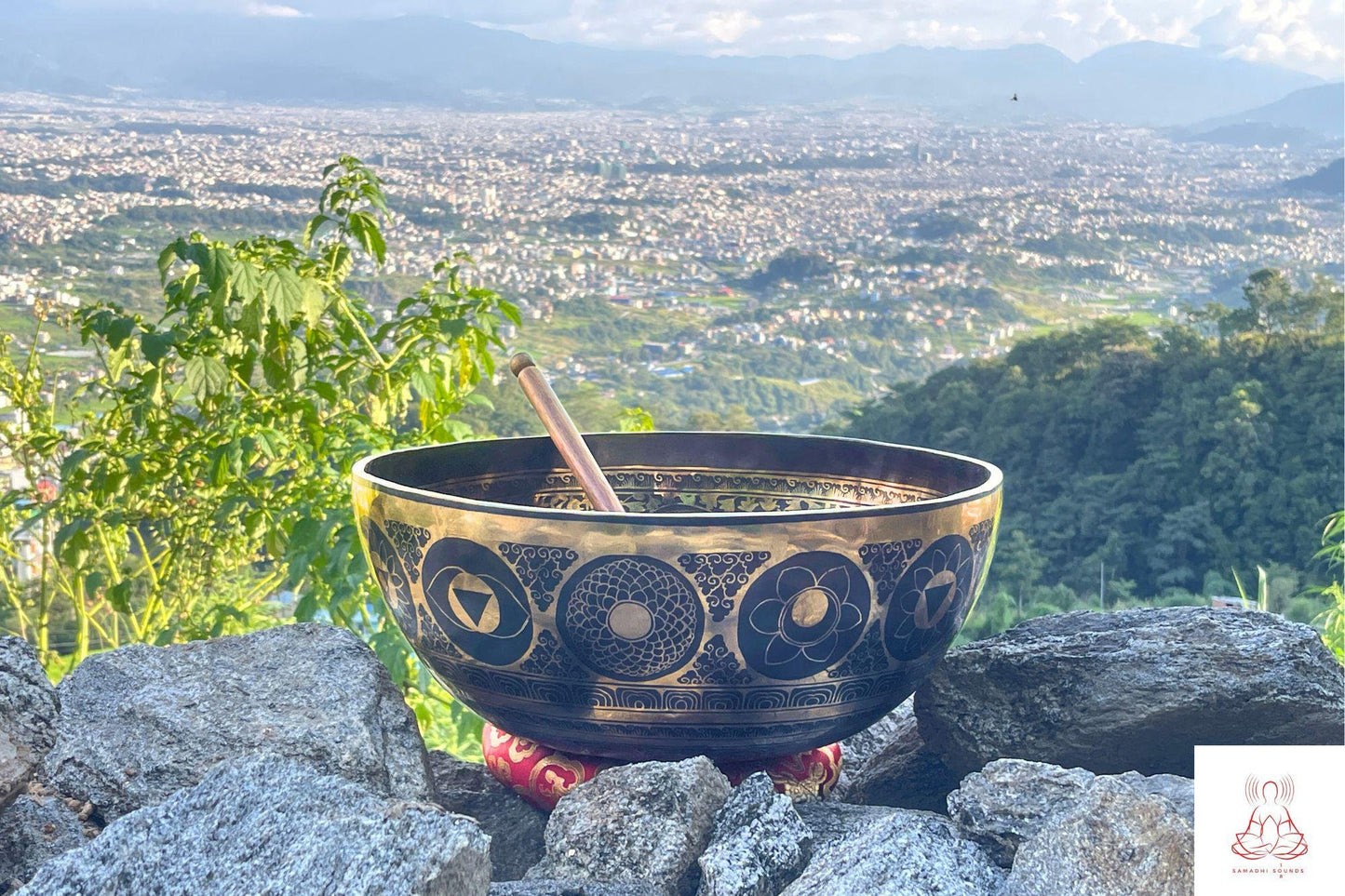 Hand Engraved Buddha Footprint Singing Bowl: Sound Healing Therapy