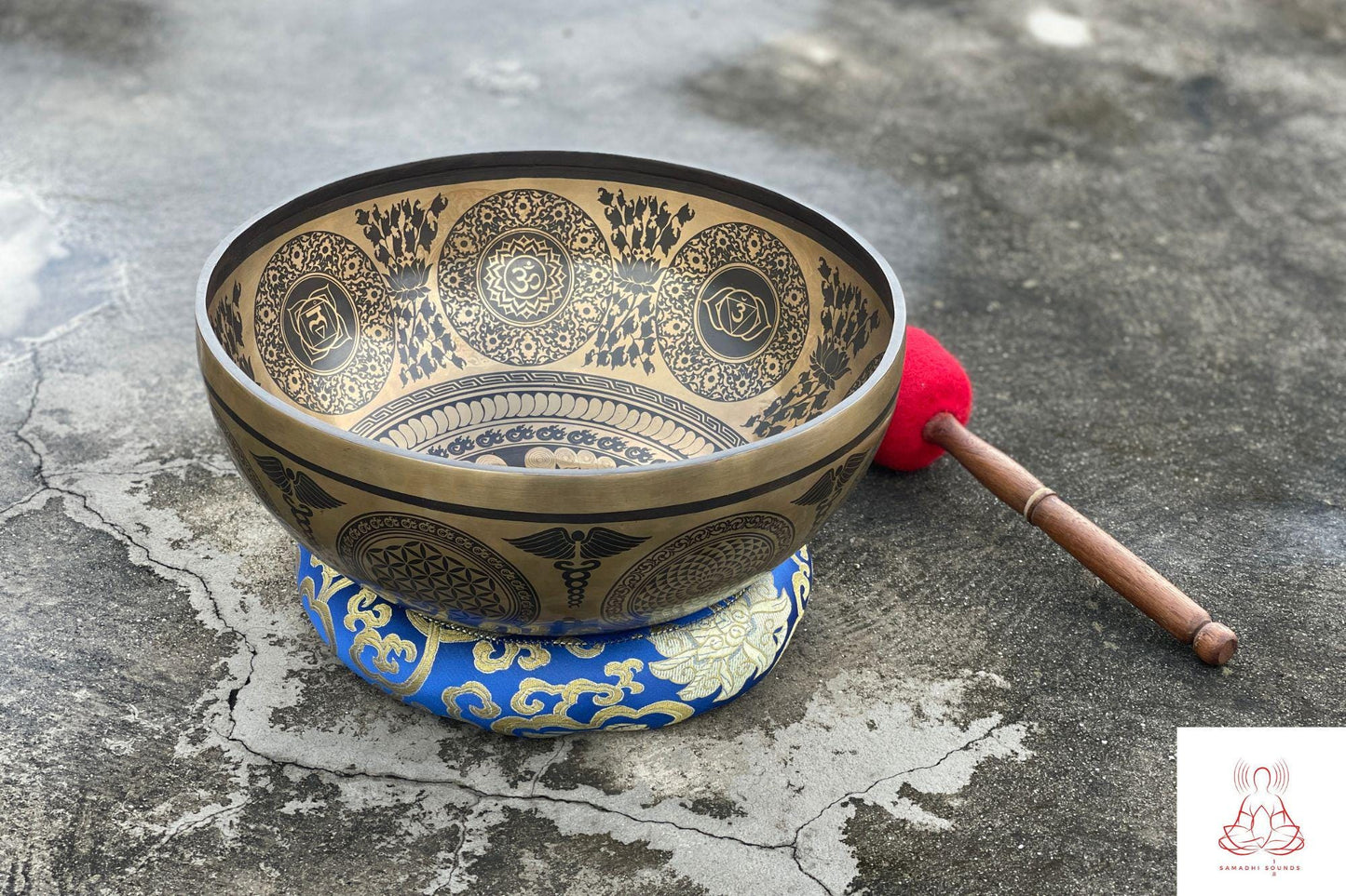 Handmade Buddha Footprint Singing Bowl: 12 inch Tibetan Bowl for Meditation