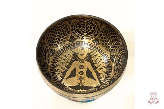 Tibetan Singing Bowl: Seven Chakra Yogi Design, Handmade in Nepal (6-12 inches)