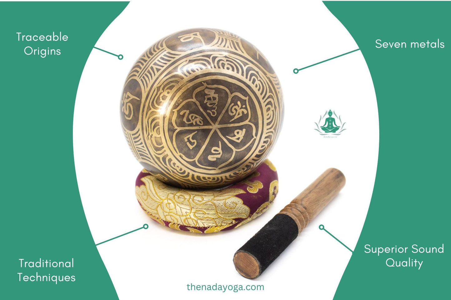 Hand Hammered Tibetan Singing Bowl Set: Meditation, Yoga & Healing The Nada Yoga