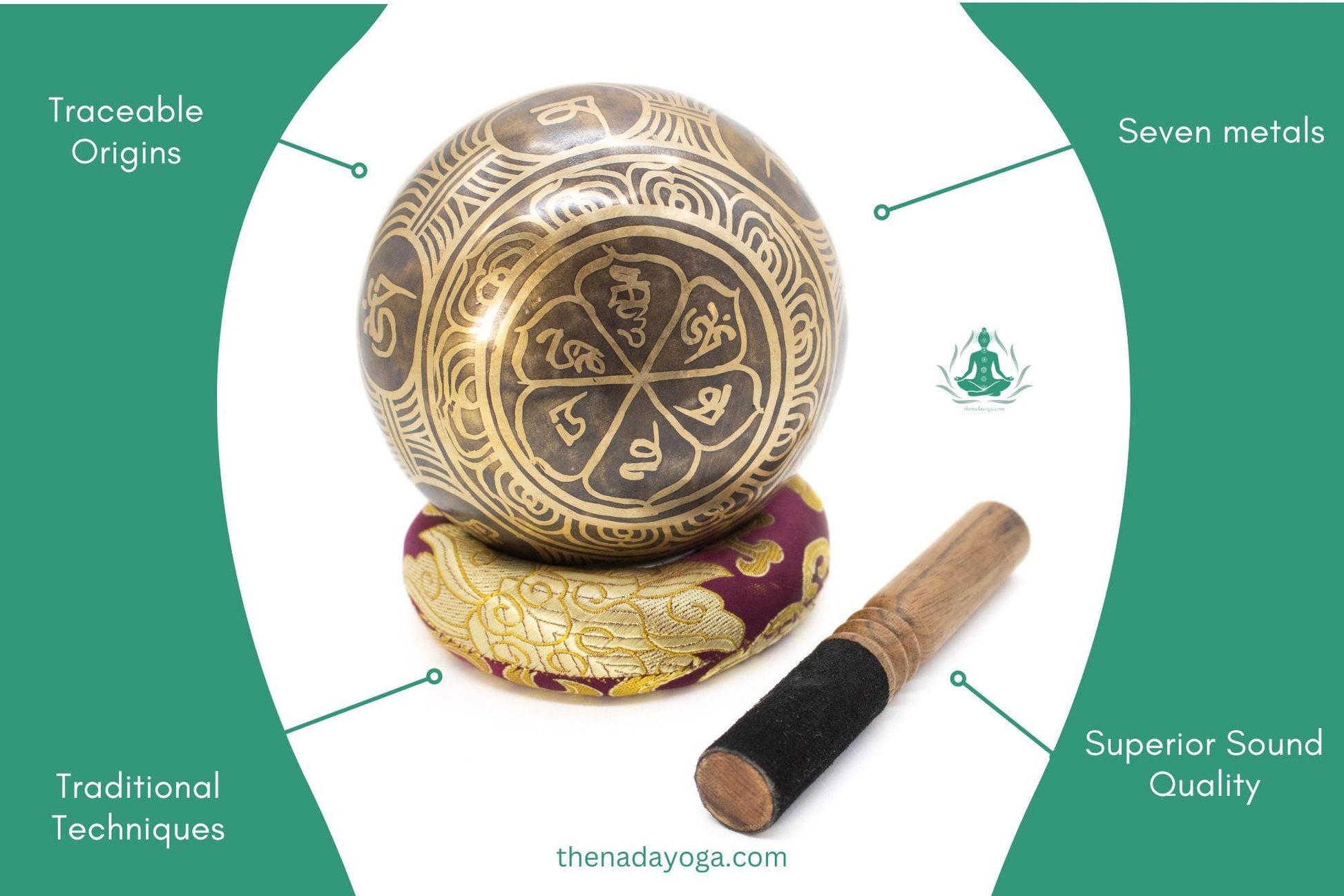 Hand Hammered Tibetan Singing Bowl Set: Meditation, Yoga & Healing The Nada Yoga