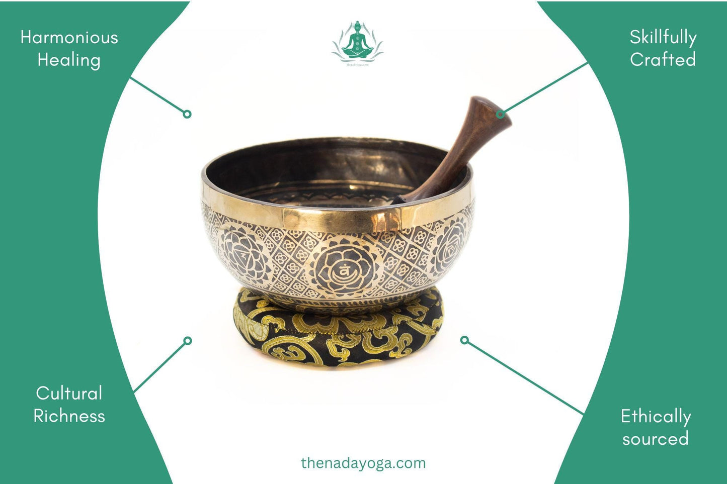Hand Hammered Tibetan Singing Bowl Set - Lotus Design, Nepal The Nada Yoga