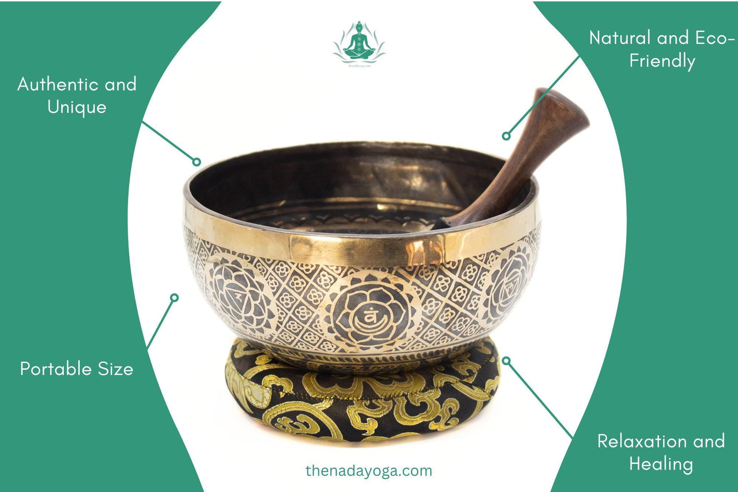 Hand Hammered Tibetan Singing Bowl Set - Lotus Design, Nepal The Nada Yoga