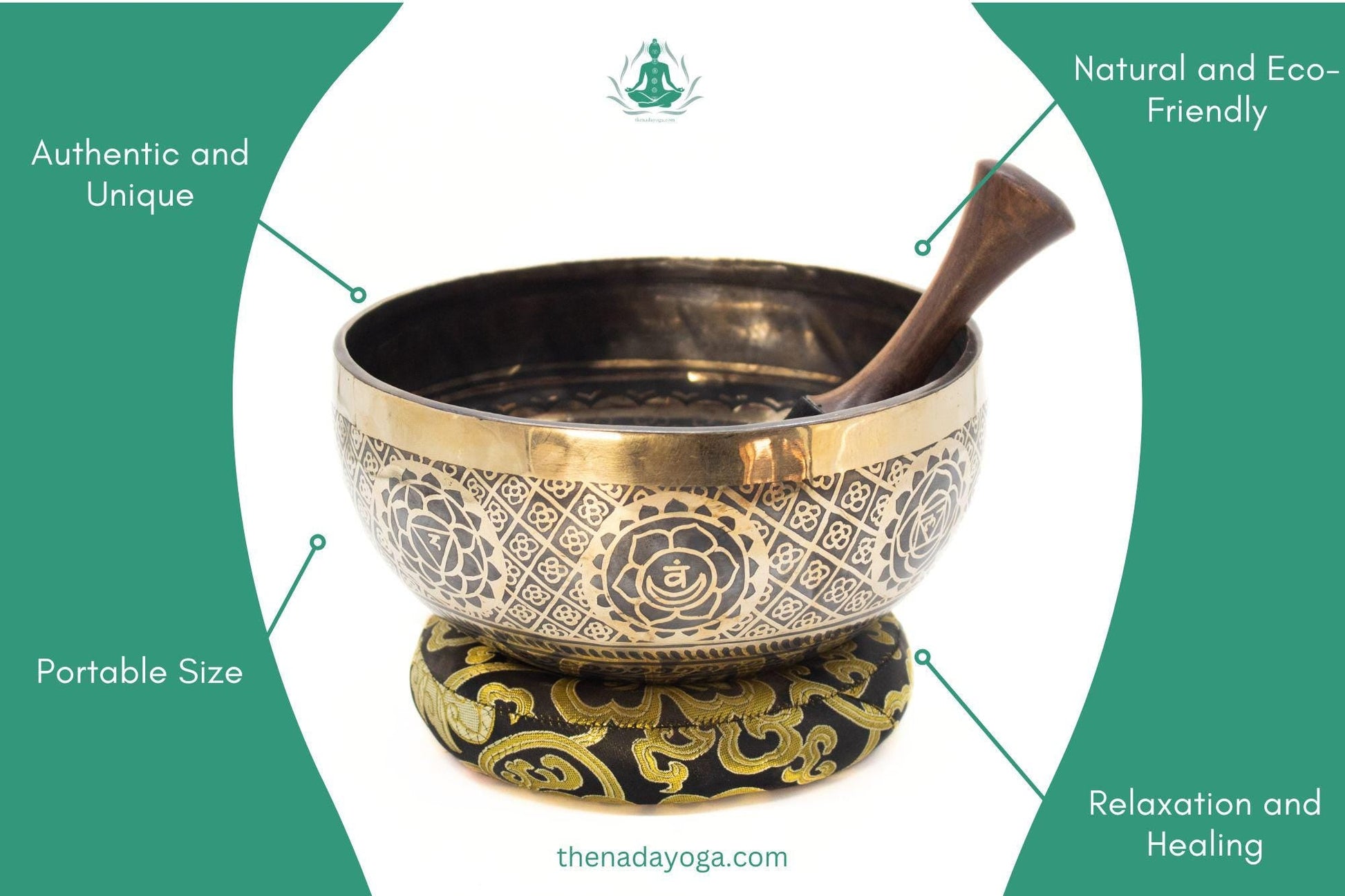 Hand Hammered Tibetan Singing Bowl Set - Lotus Design, Nepal The Nada Yoga