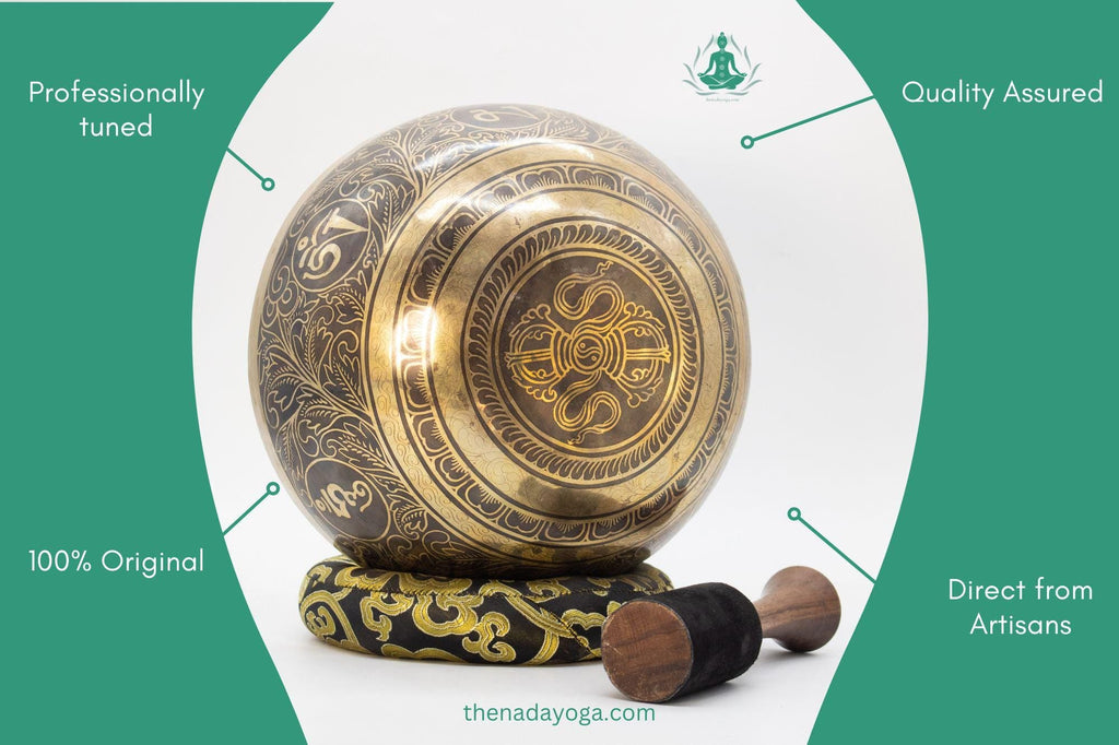 Hand Hammered Tibetan Singing Bowl Set - Lotus Design, Nepal The Nada Yoga