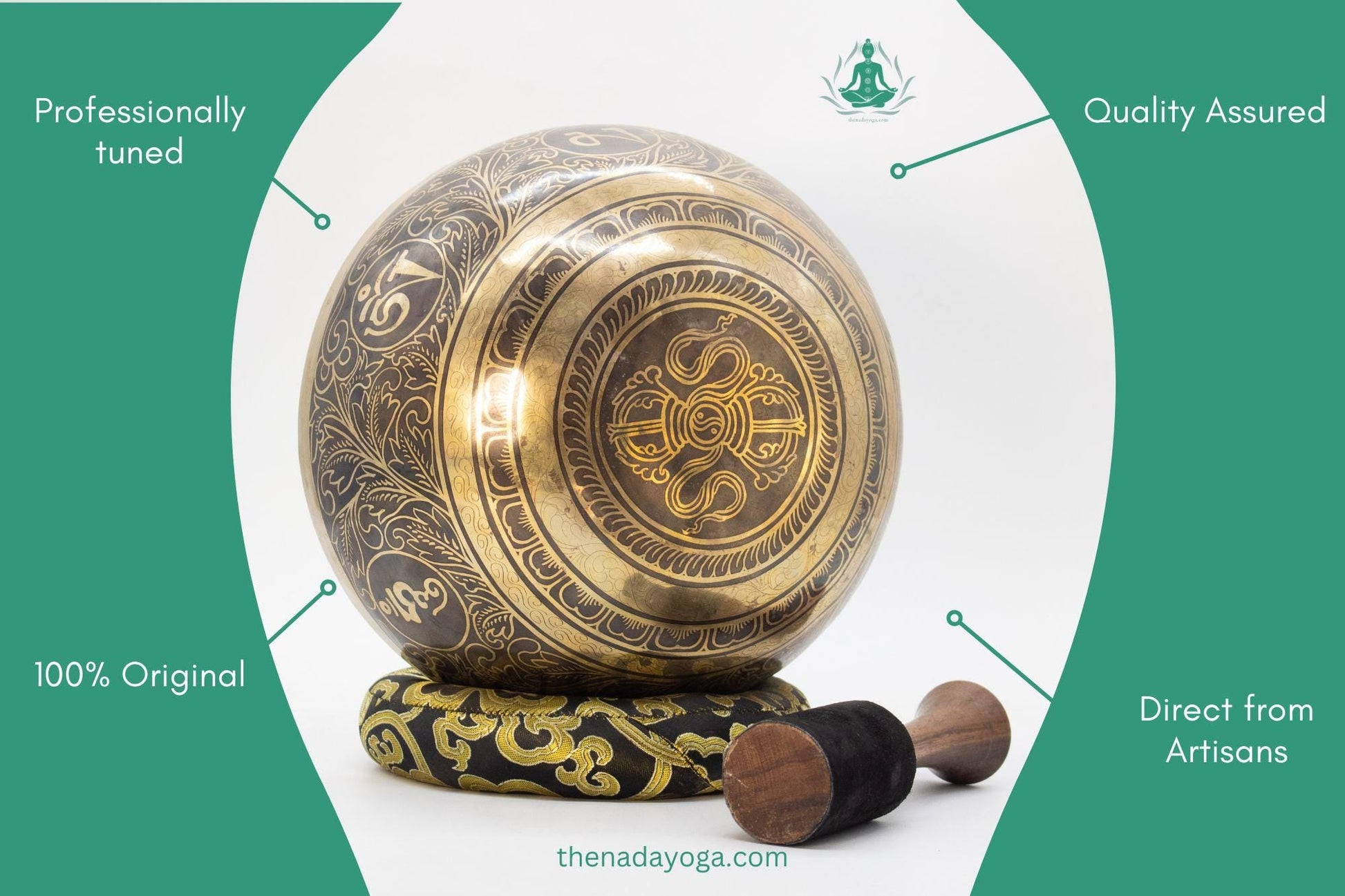 Hand Hammered Tibetan Singing Bowl Set - Lotus Design, Nepal The Nada Yoga