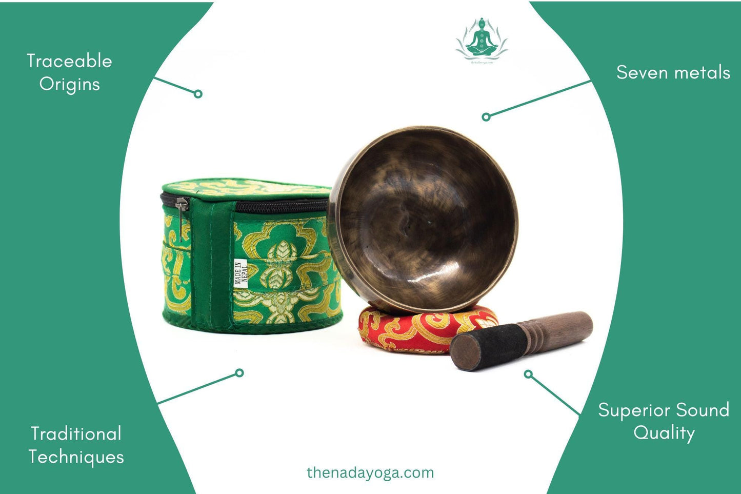 Handmade Tibetan Singing Bowl Set – 4 inch, Meditation & Yoga The Nada Yoga
