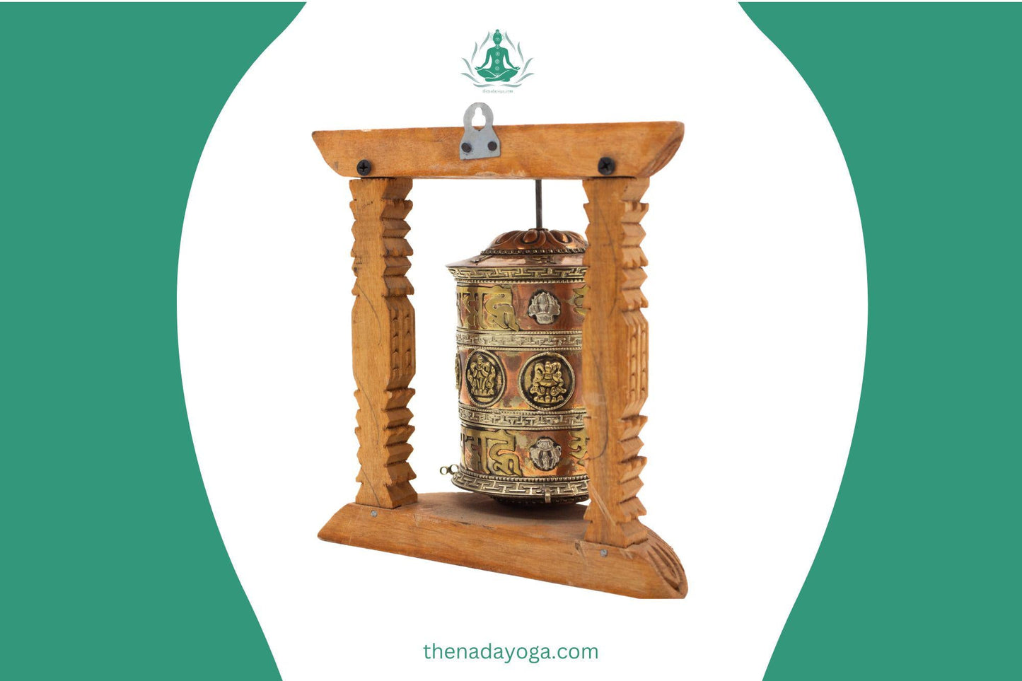 Handcrafted Tibetan Prayer Wheel – Om Mani Padme Hum, Wooden Frame The Nada Yoga