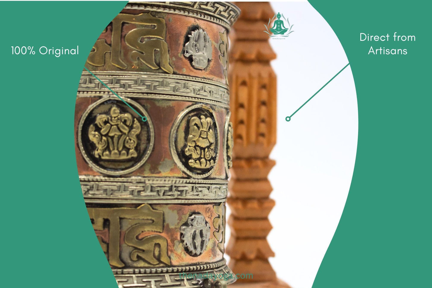 Handcrafted Tibetan Prayer Wheel – Om Mani Padme Hum, Wooden Frame The Nada Yoga