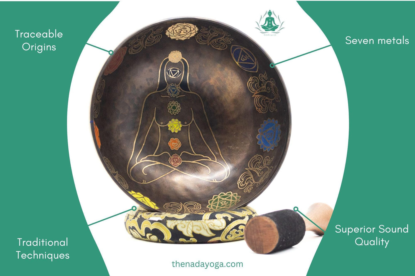 Hand-Hammered Tibetan Singing Bowl Set – Nepal, Yoga Meditation The Nada Yoga