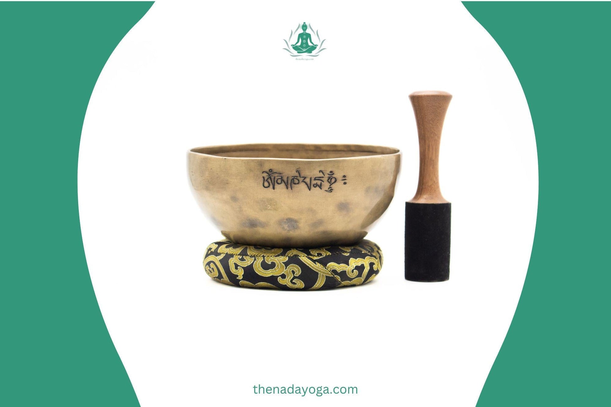 Handmade Tibetan Singing Bowl – Ancient Gold Bronze, Yoga Meditation Set The Nada Yoga