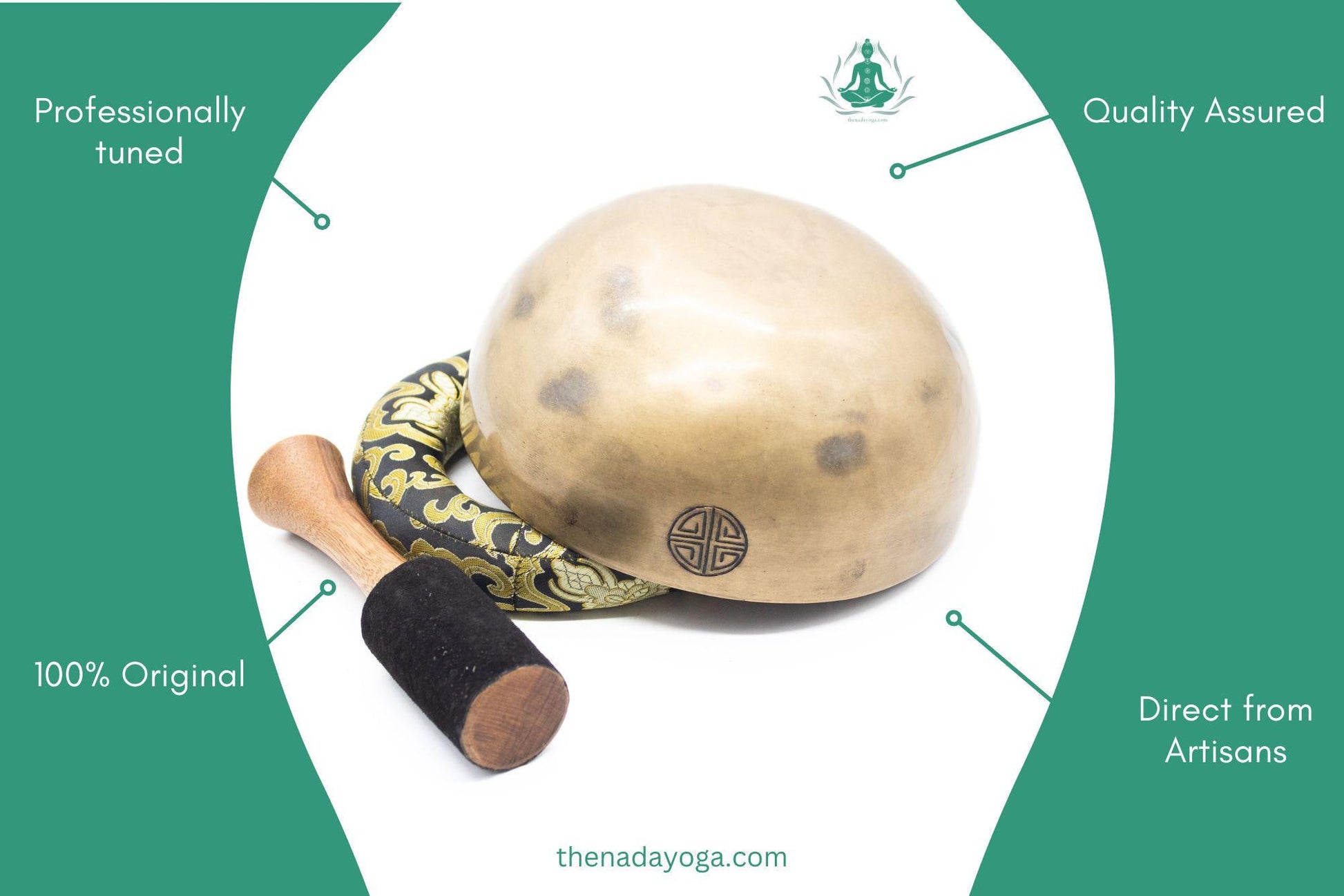 Handmade Tibetan Singing Bowl – Ancient Gold Bronze, Yoga Meditation Set The Nada Yoga