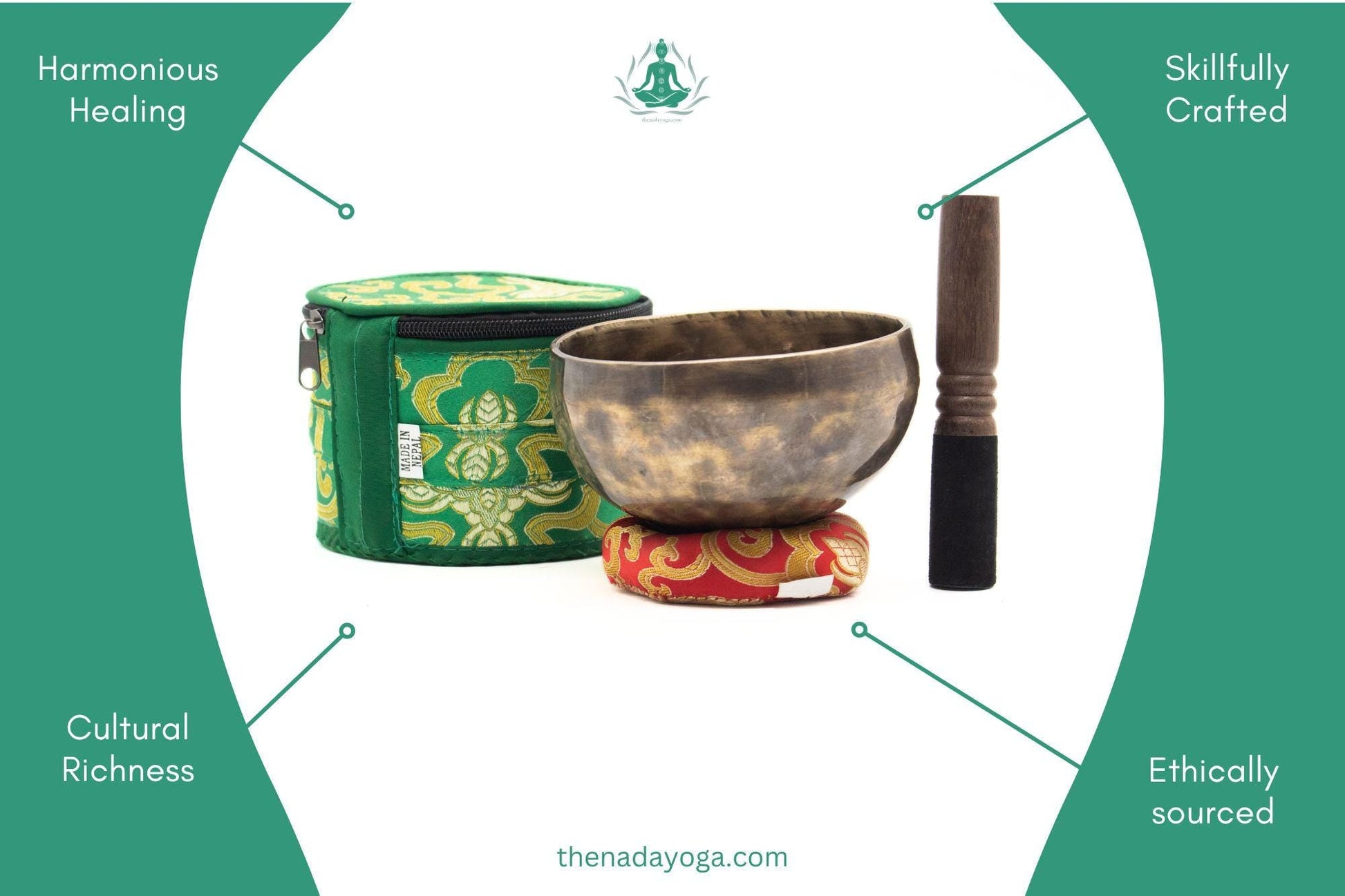Handmade Tibetan Singing Bowl Set – 4 inch, Meditation & Yoga The Nada Yoga