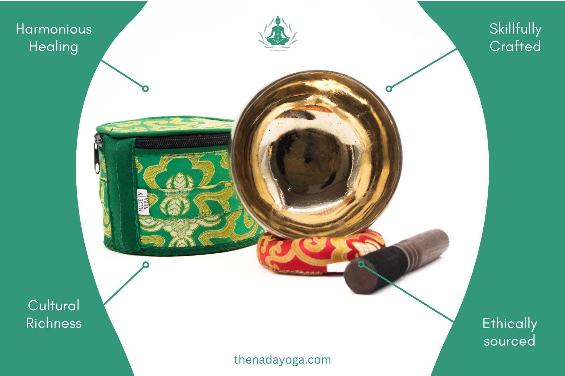 Handmade Tibetan Singing Bowl Set – 4-inch Bronze Sound Bowl The Nada Yoga