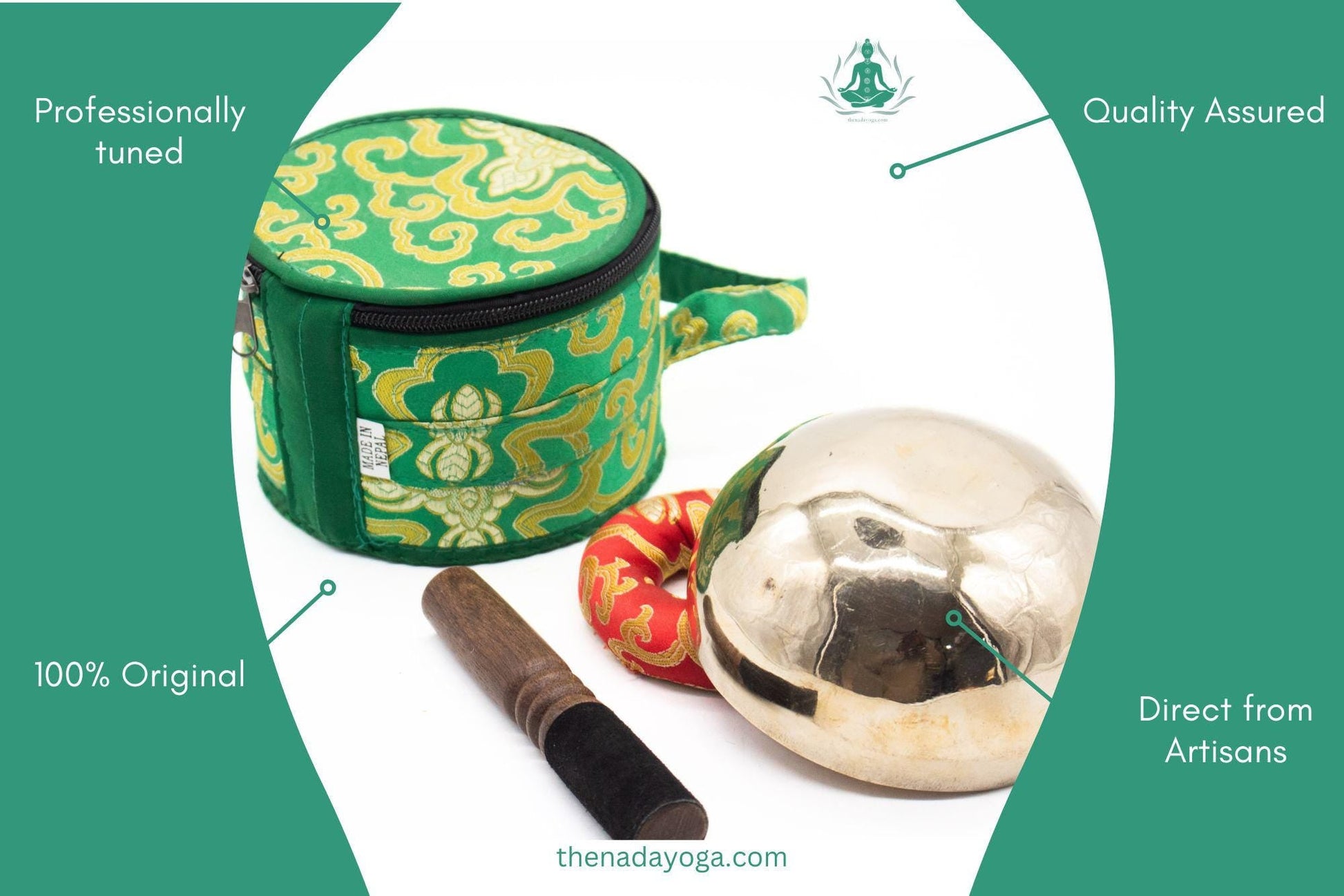 Handmade Tibetan Singing Bowl Set – 4-inch Bronze Sound Bowl The Nada Yoga